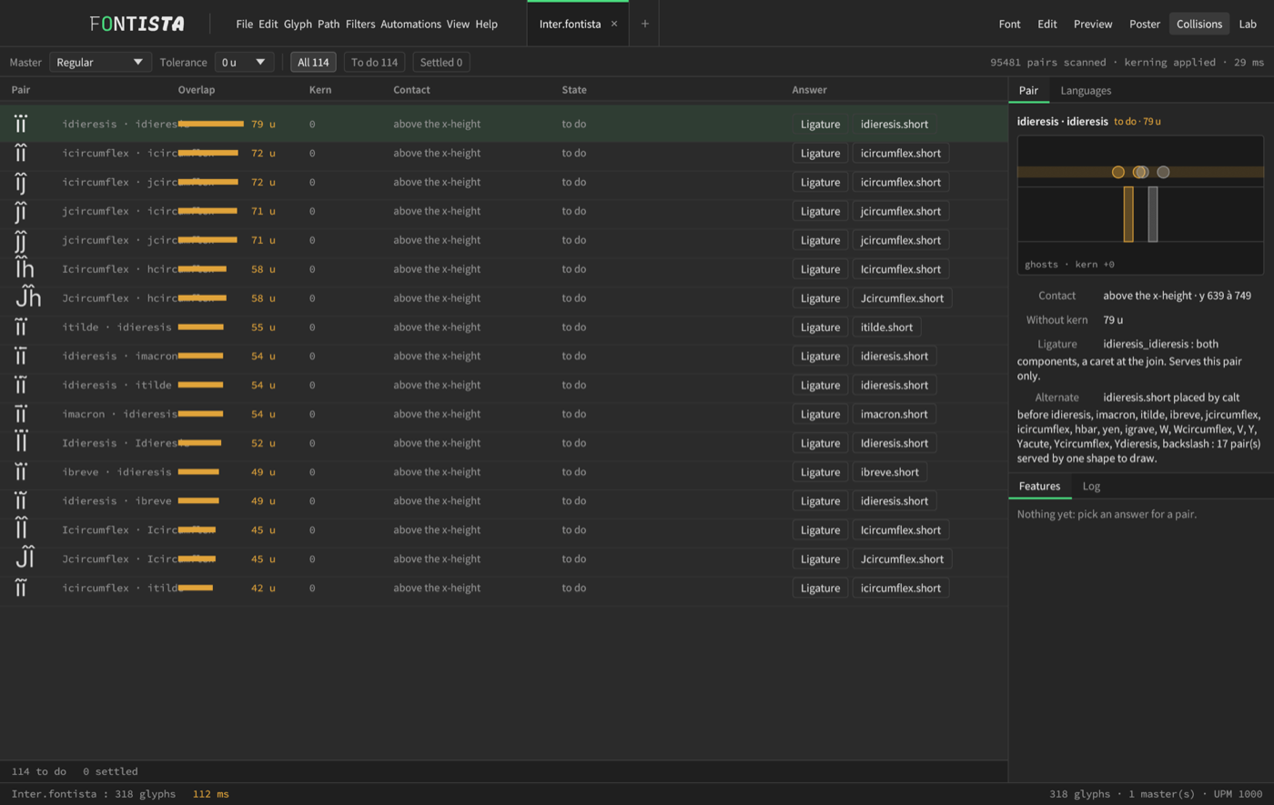 The Collisions tab.
